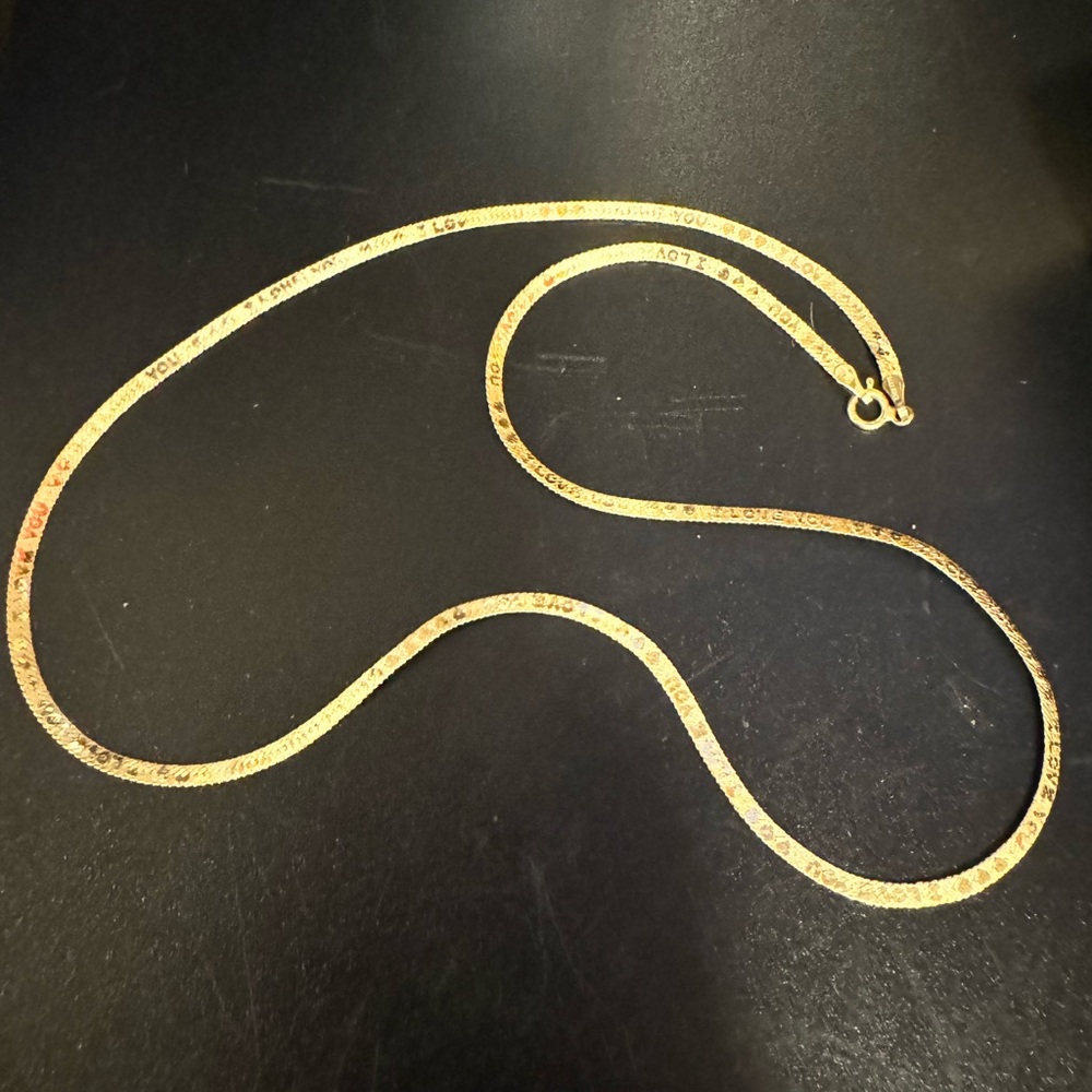 Unique 14K Gold “I Love You” Herringbone Chain